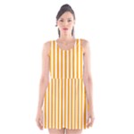 Vertical Stripes - White and Dark Tangerine Orange Scoop Neck Skater Dress