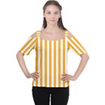 Vertical Stripes - White and Dark Tangerine Orange Women s Cutout Shoulder Tee