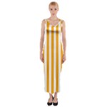 Vertical Stripes - White and Dark Tangerine Orange Fitted Maxi Dress