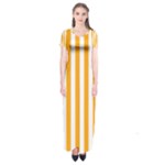 Vertical Stripes - White and Dark Tangerine Orange Short Sleeve Maxi Dress