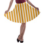Vertical Stripes - White and Dark Tangerine Orange A-line Skater Skirt