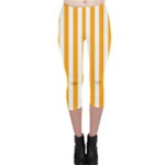 Vertical Stripes - White and Dark Tangerine Orange Capri Leggings