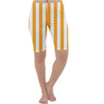 Vertical Stripes - White and Dark Tangerine Orange Cropped Leggings