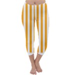 Vertical Stripes - White and Dark Tangerine Orange Capri Winter Leggings