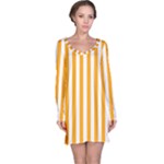 Vertical Stripes - White and Dark Tangerine Orange Long Sleeve Nightdress