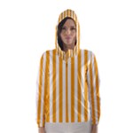 Vertical Stripes - White and Dark Tangerine Orange Hooded Wind Breaker (Women)