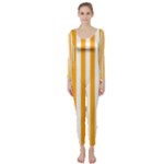 Vertical Stripes - White and Dark Tangerine Orange Long Sleeve Catsuit