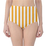 Vertical Stripes - White and Dark Tangerine Orange High-Waist Bikini Bottoms