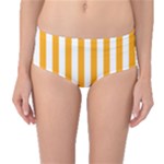Vertical Stripes - White and Dark Tangerine Orange Mid-Waist Bikini Bottoms