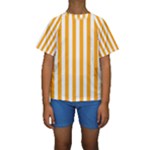 Vertical Stripes - White and Dark Tangerine Orange Kid s Short Sleeve Swimwear