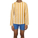 Vertical Stripes - White and Dark Tangerine Orange Kid s Long Sleeve Swimwear