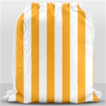 Vertical Stripes - White and Dark Tangerine Orange Drawstring Bag (Large)