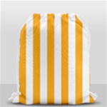 Vertical Stripes - White and Dark Tangerine Orange Drawstring Bag (Small)