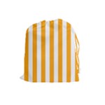 Vertical Stripes - White and Dark Tangerine Orange Drawstring Pouch (L)