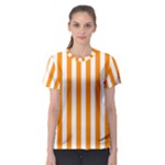 Vertical Stripes - White and Dark Orange Women s Sport Mesh Tee