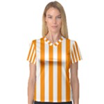 Vertical Stripes - White and Dark Orange Women s V-Neck Sport Mesh Tee
