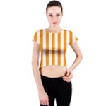 Vertical Stripes - White and Dark Orange Crew Neck Crop Top