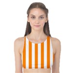 Vertical Stripes - White and Dark Orange Tank Bikini Top