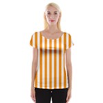 Vertical Stripes - White and Dark Orange Women s Cap Sleeve Top