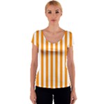 Vertical Stripes - White and Dark Orange Women s V-Neck Cap Sleeve Top