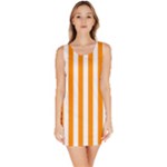 Vertical Stripes - White and Dark Orange Bodycon Dress