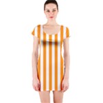 Vertical Stripes - White and Dark Orange Short Sleeve Bodycon Dress