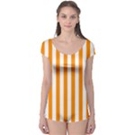 Vertical Stripes - White and Dark Orange Boyleg Leotard (Ladies)