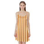 Vertical Stripes - White and Dark Orange Satin Night Slip