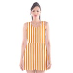 Vertical Stripes - White and Dark Orange Scoop Neck Skater Dress