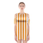 Vertical Stripes - White and Dark Orange Women s Cutout Shoulder Dress