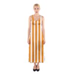 Vertical Stripes - White and Dark Orange Full Print Maxi Dress