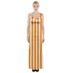 Vertical Stripes - White and Dark Orange Maxi Thigh Split Dress