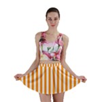 Vertical Stripes - White and Dark Orange Mini Skirt