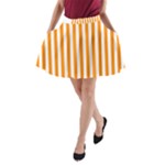 Vertical Stripes - White and Dark Orange A-Line Pocket Skirt