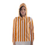 Vertical Stripes - White and Dark Orange Hooded Wind Breaker (Women)