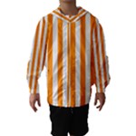 Vertical Stripes - White and Dark Orange Hooded Wind Breaker (Kids)