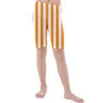 Vertical Stripes - White and Dark Orange Kid s Mid Length Swim Shorts
