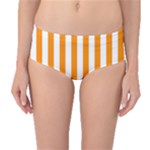 Vertical Stripes - White and Dark Orange Mid-Waist Bikini Bottoms