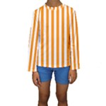 Vertical Stripes - White and Dark Orange Kid s Long Sleeve Swimwear
