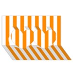Vertical Stripes - White and Dark Orange Twin Hearts 3D Greeting Card (8x4)