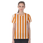 Vertical Stripes - White and Orange Women s Cotton Tee