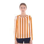 Vertical Stripes - White and Orange Women s Long Sleeve T-shirt