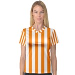 Vertical Stripes - White and Orange Women s V-Neck Sport Mesh Tee