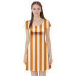 Vertical Stripes - White and Orange Short Sleeve Skater Dress