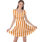 Vertical Stripes - White and Orange Cap Sleeve Dress