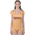 Vertical Stripes - White and Orange Boyleg Leotard (Ladies)