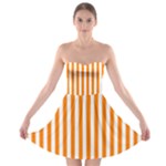 Vertical Stripes - White and Orange Strapless Bra Top Dress