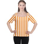 Vertical Stripes - White and Orange Women s Cutout Shoulder Tee