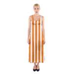 Vertical Stripes - White and Orange Full Print Maxi Dress