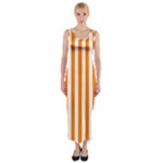 Vertical Stripes - White and Orange Fitted Maxi Dress